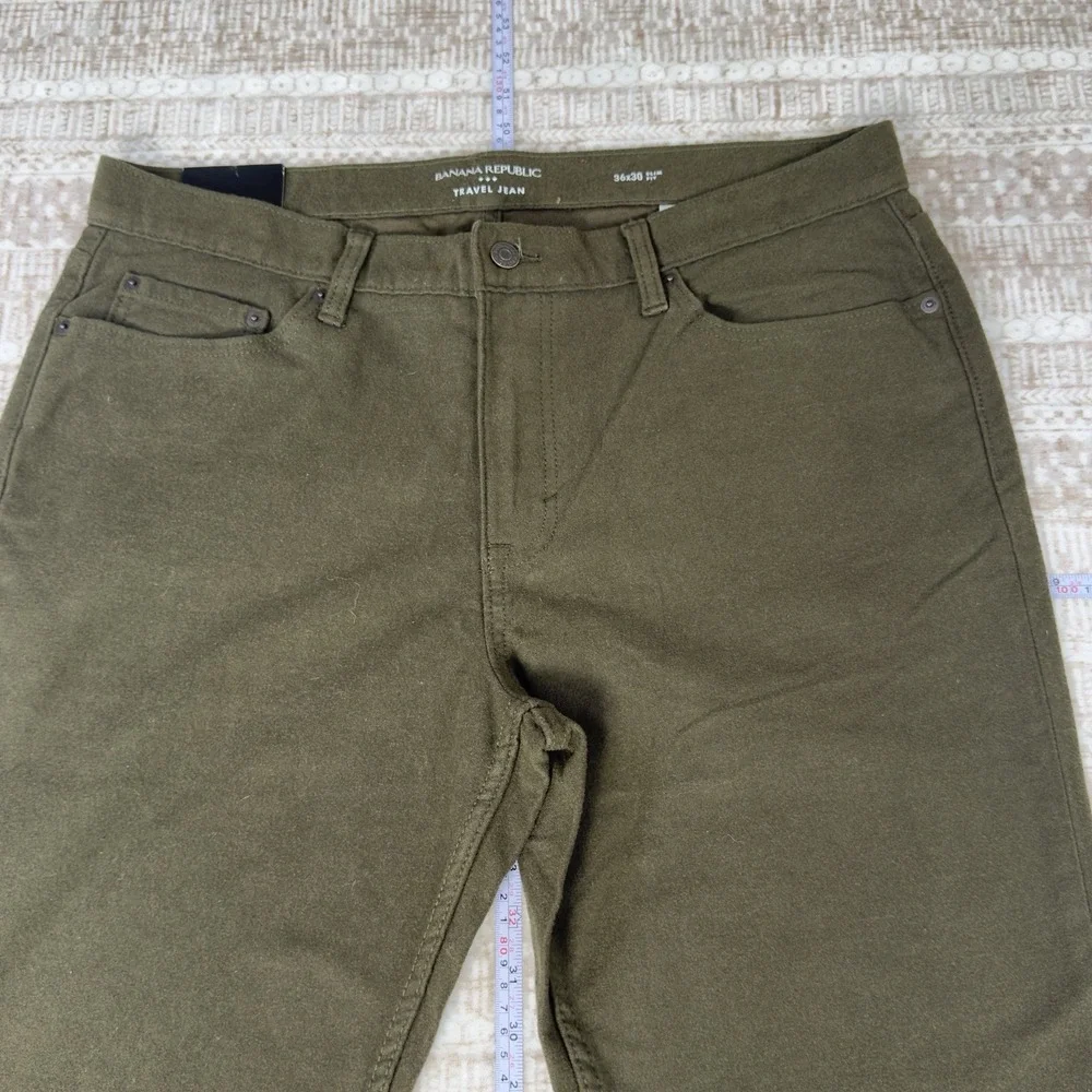 NEW Banana Republic Travel Jean Men's 36 x 30 Olive Green Slim Fit Stretch